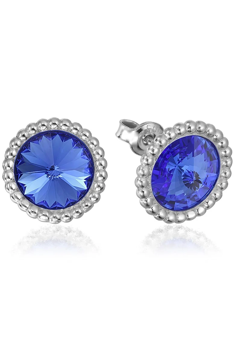 Cercei Argint 925 placat cu rodiu cu cristale Swarovski® Rivoli Crown 8mm Surub, Albastru