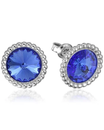 Cercei Argint 925 placat cu rodiu cu cristale Swarovski® Rivoli Crown 8mm Surub, Albastru