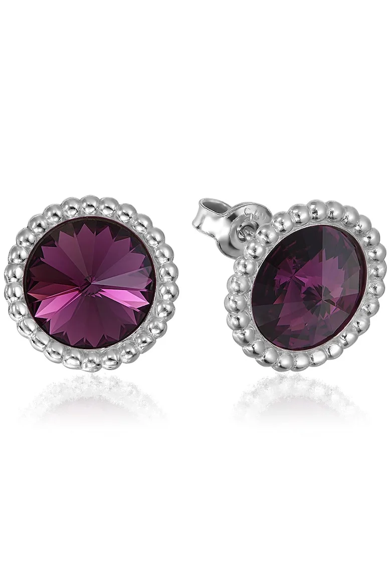 Cercei Argint 925 placat cu rodiu cu cristale Swarovski® Rivoli Crown 8mm Surub, Mov