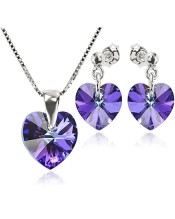 Set Argint 925 placat cu rodiu cu cristale Swarovski® Heart 10 mm Surub + Lant, Mov