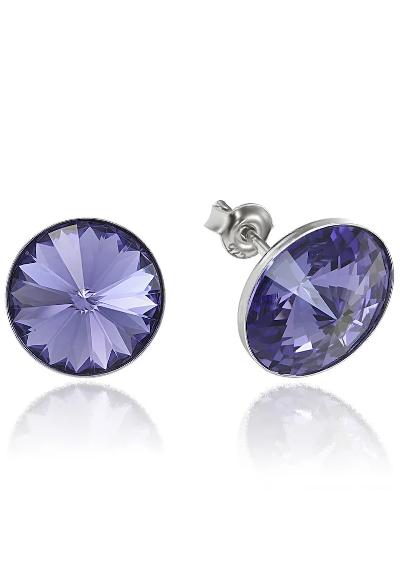 Cercei Argint 925 placat cu rodiu cu cristale Swarovski® Rivoli 12mm, Violet inchis
