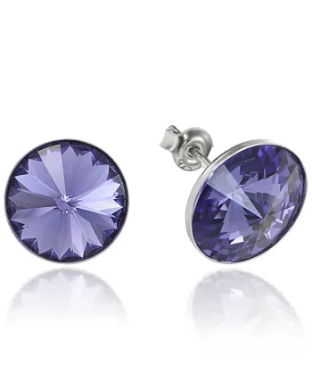 Cercei Argint 925 placat cu rodiu cu cristale Swarovski® Rivoli 12mm, Violet inchis
