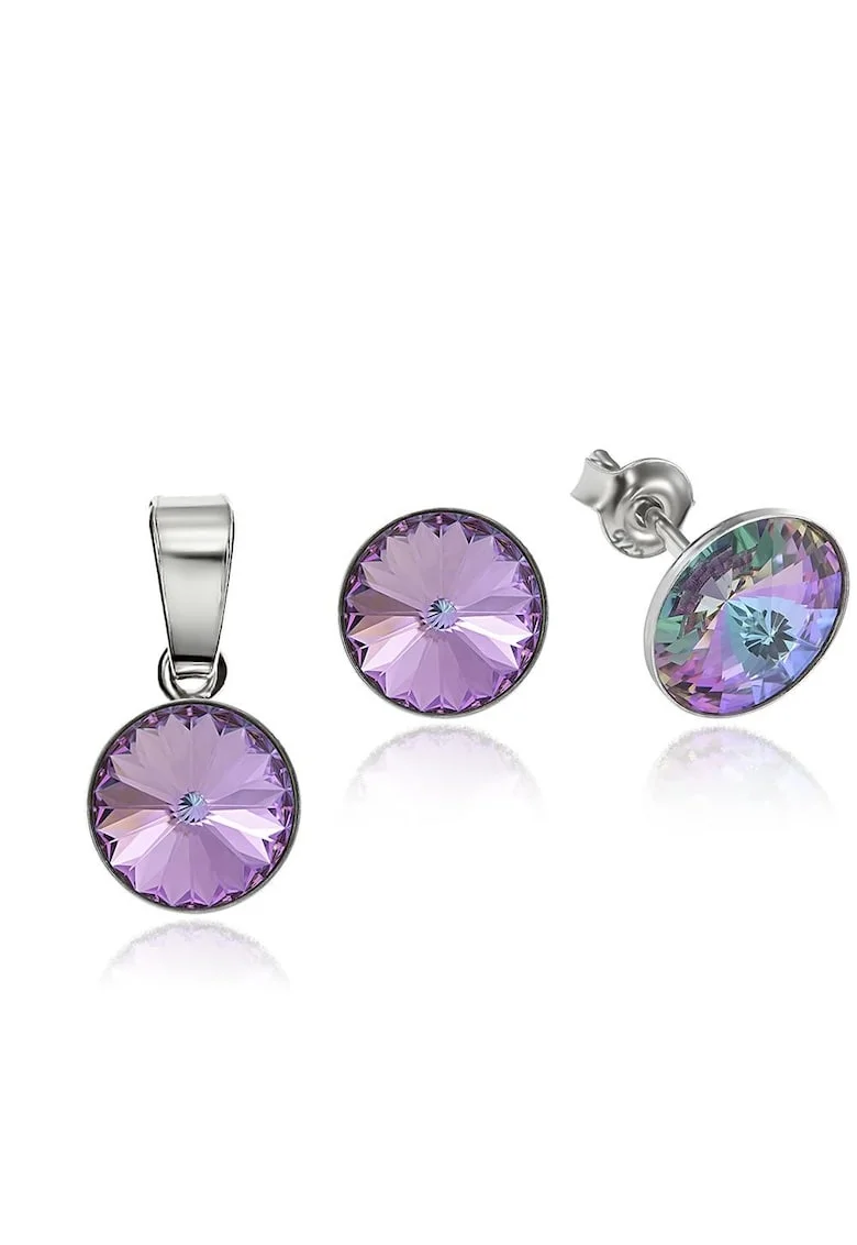 Set Argint 925 placat cu rodiu cu cristale Swarovski® Rivoli 8mm, Violet/Multicolor