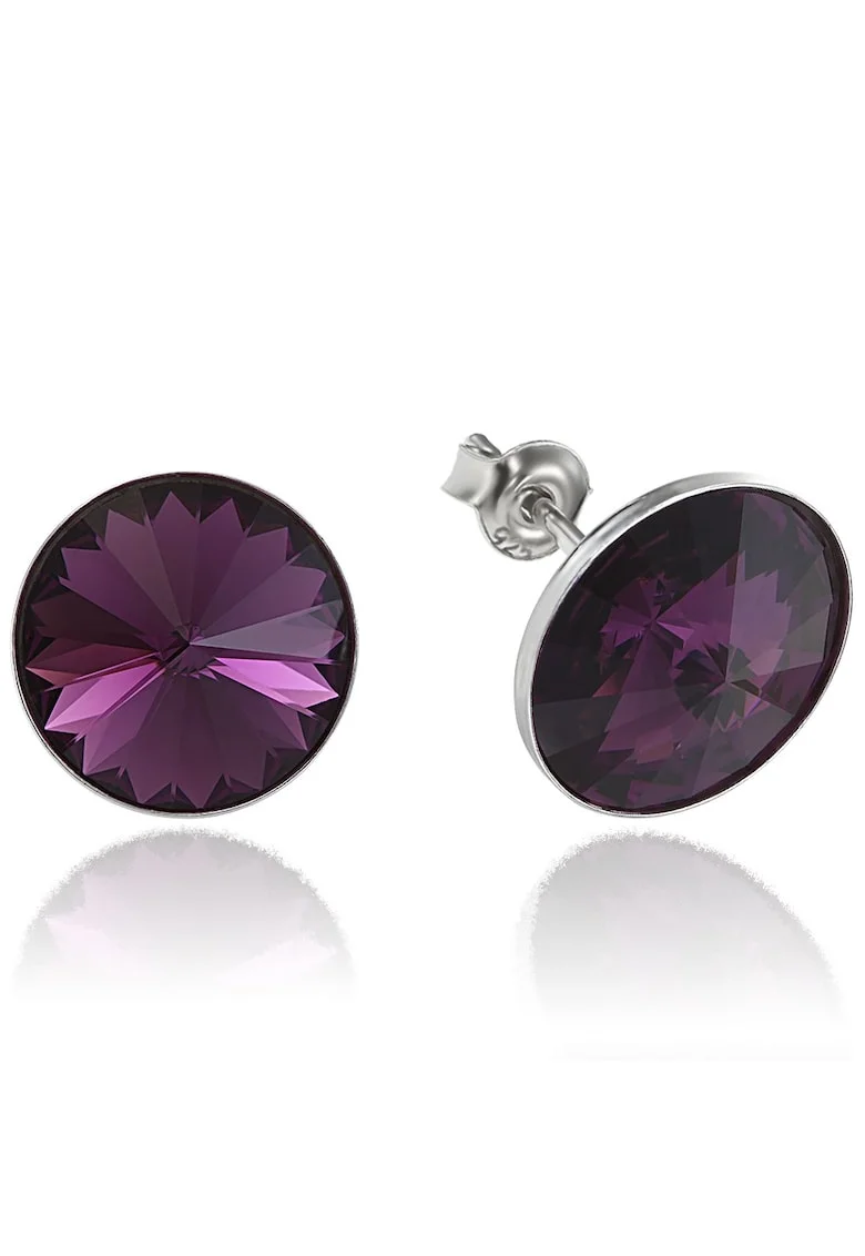 Cercei Argint 925 placat cu rodiu cu cristale Swarovski® Rivoli 12mm, Ametist