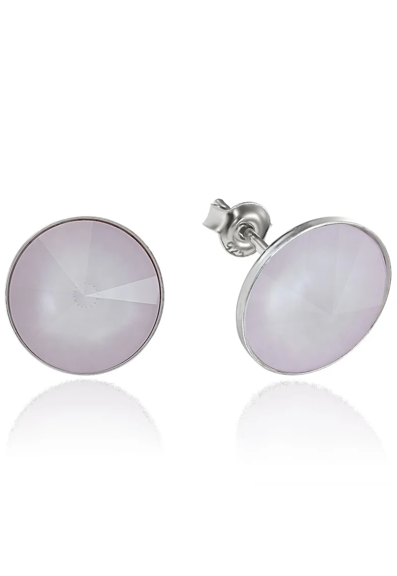 Cercei Argint 925 placat cu rodiu cu cristale Swarovski® Rivoli 12mm, Roz pudrat