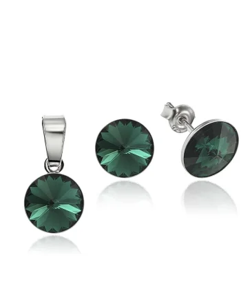 Set Argint 925 placat cu rodiu cu cristale Swarovski® Rivoli 8mm, Verde inchis