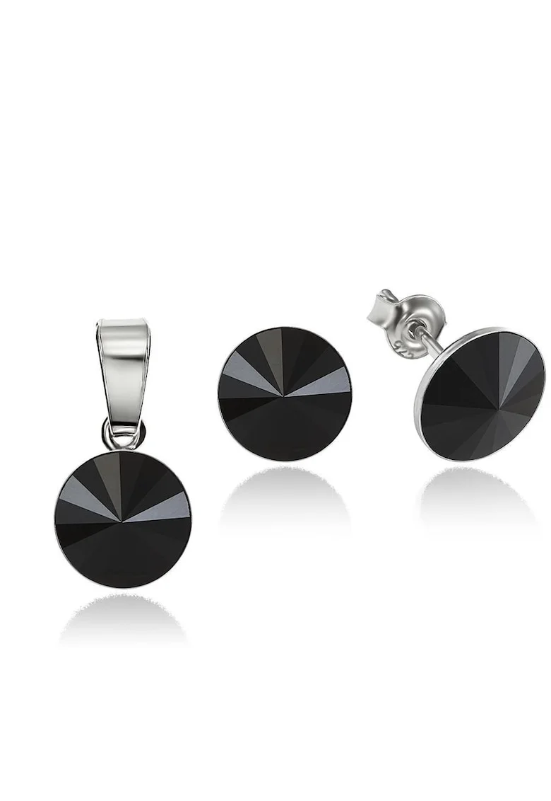 Set Argint 925 placat cu rodiu cu cristale Swarovski® Rivoli 8mm, Negru