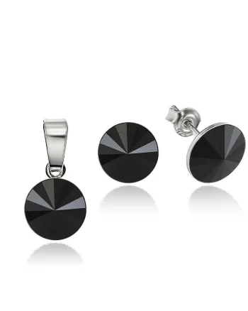 Set Argint 925 placat cu rodiu cu cristale Swarovski® Rivoli 8mm, Negru