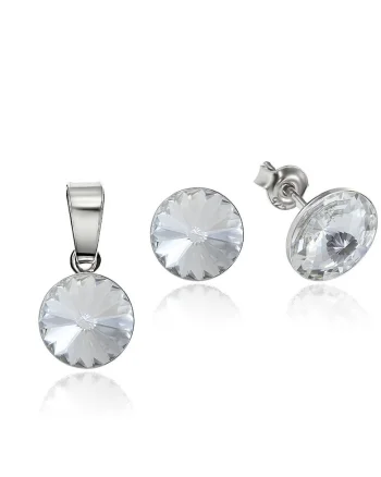 Set Argint 925 placat cu rodiu cu cristale Swarovski® Rivoli 8mm, Alb
