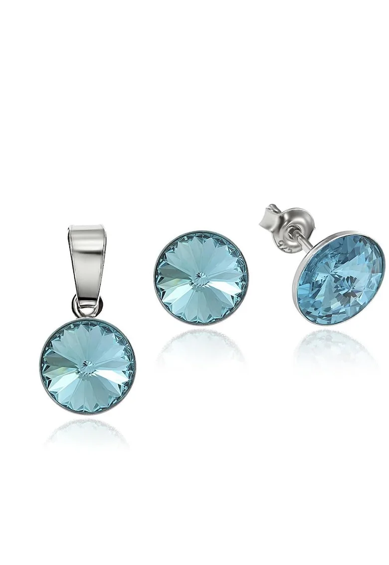 Set Argint 925 placat cu rodiu cu cristale Swarovski® Rivoli 8mm, Albastru deschis/Albastru