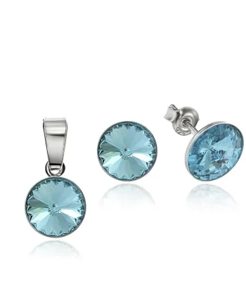 Set Argint 925 placat cu rodiu cu cristale Swarovski® Rivoli 8mm, Albastru deschis/Albastru