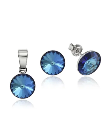 Set Argint 925 placat cu rodiu cu cristale Swarovski® Rivoli 8mm, Bleumarin