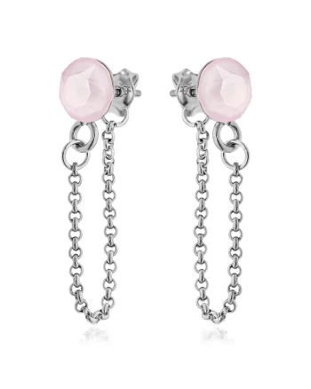 Cercei Argint 925 placat cu rodiu cu cristale Swarovski® Xirius Chain, Roz mat