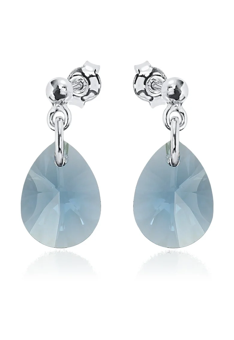 Cercei Argint 925 placat cu rodiu cu cristale Swarovski® Minipear 12mm Surub 2, Albastru