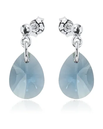 Cercei Argint 925 placat cu rodiu cu cristale Swarovski® Minipear 12mm Surub 2, Albastru
