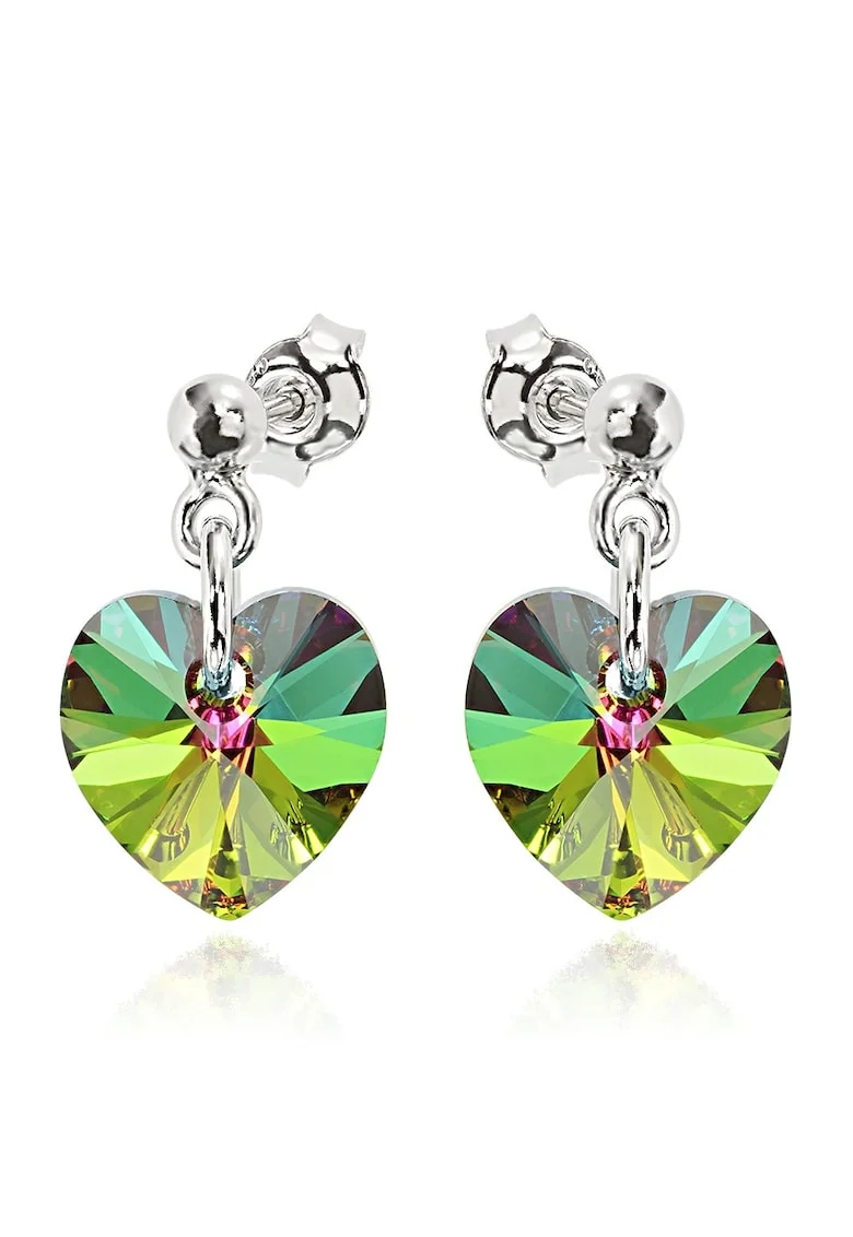 Cercei Argint 925 placat cu rodiu cu cristale Swarovski® Heart 10mm Surub, Verde