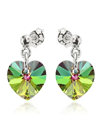 Cercei Argint 925 placat cu rodiu cu cristale Swarovski® Heart 10mm Surub, Verde