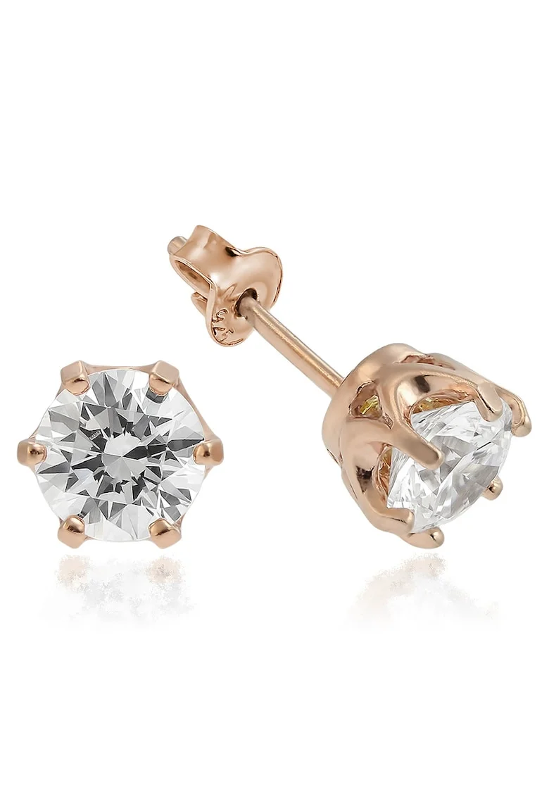 Cercei Argint 925 cu cristale Swarovski® Xirius Queen 6mm Crystal Clear Surub, Alb/Roz