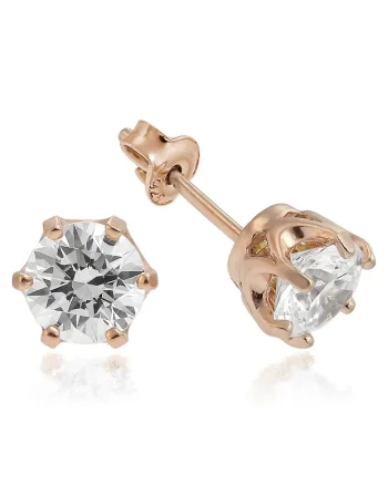Cercei Argint 925 cu cristale Swarovski® Xirius Queen 6mm Crystal Clear Surub, Alb/Roz