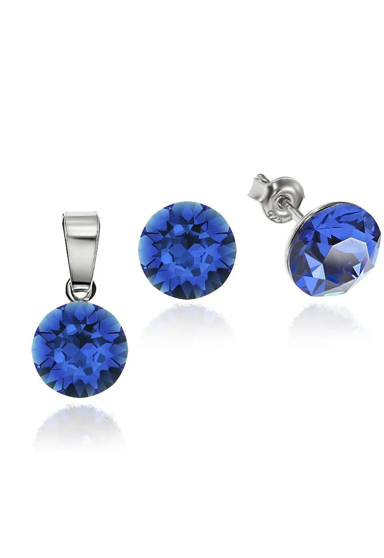 Set Argint 925 placat cu rodiu cu cristale Swarovski® 8mm, Albastru royal