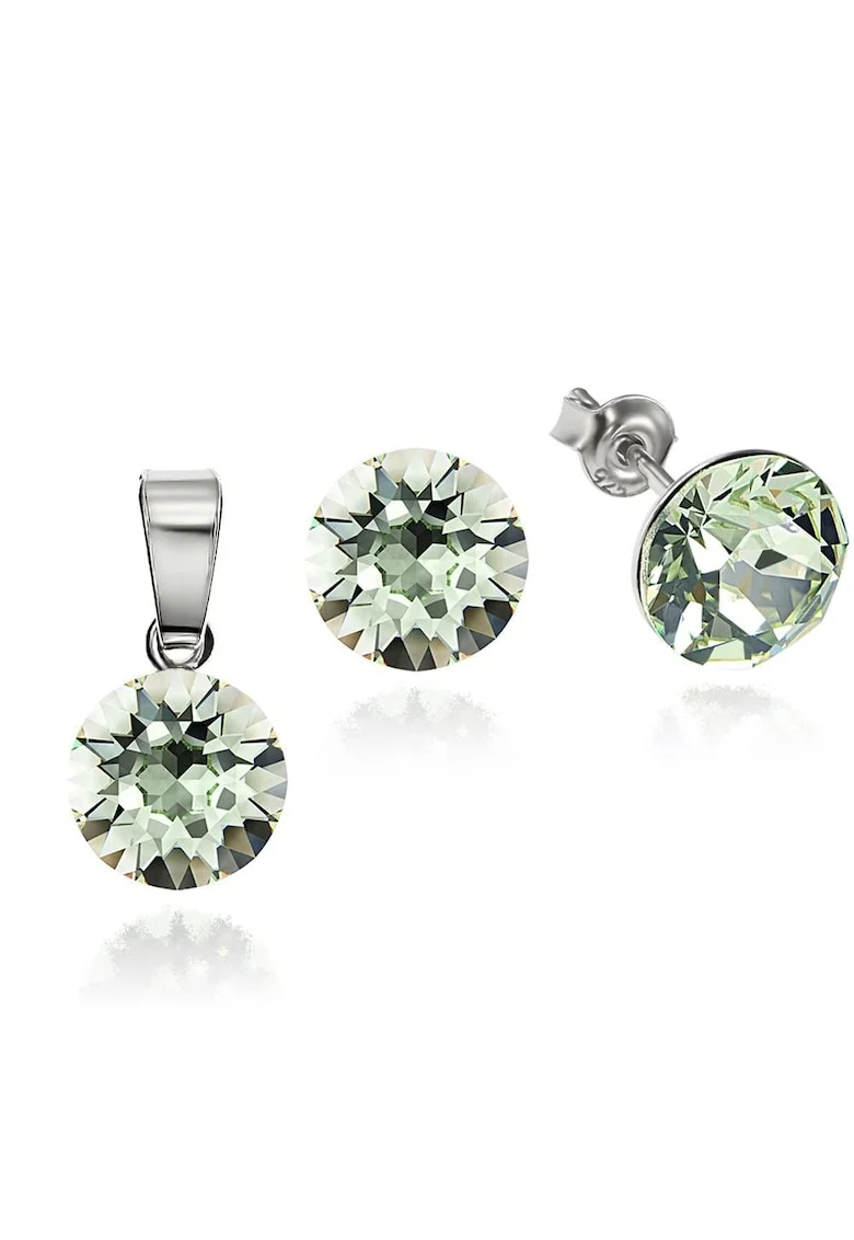 Set Argint 925 placat cu rodiu cu cristale Swarovski® 8mm, Alb/Verde deschis