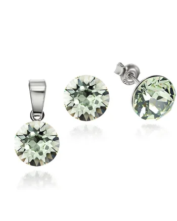 Set Argint 925 placat cu rodiu cu cristale Swarovski® 8mm, Alb/Verde deschis