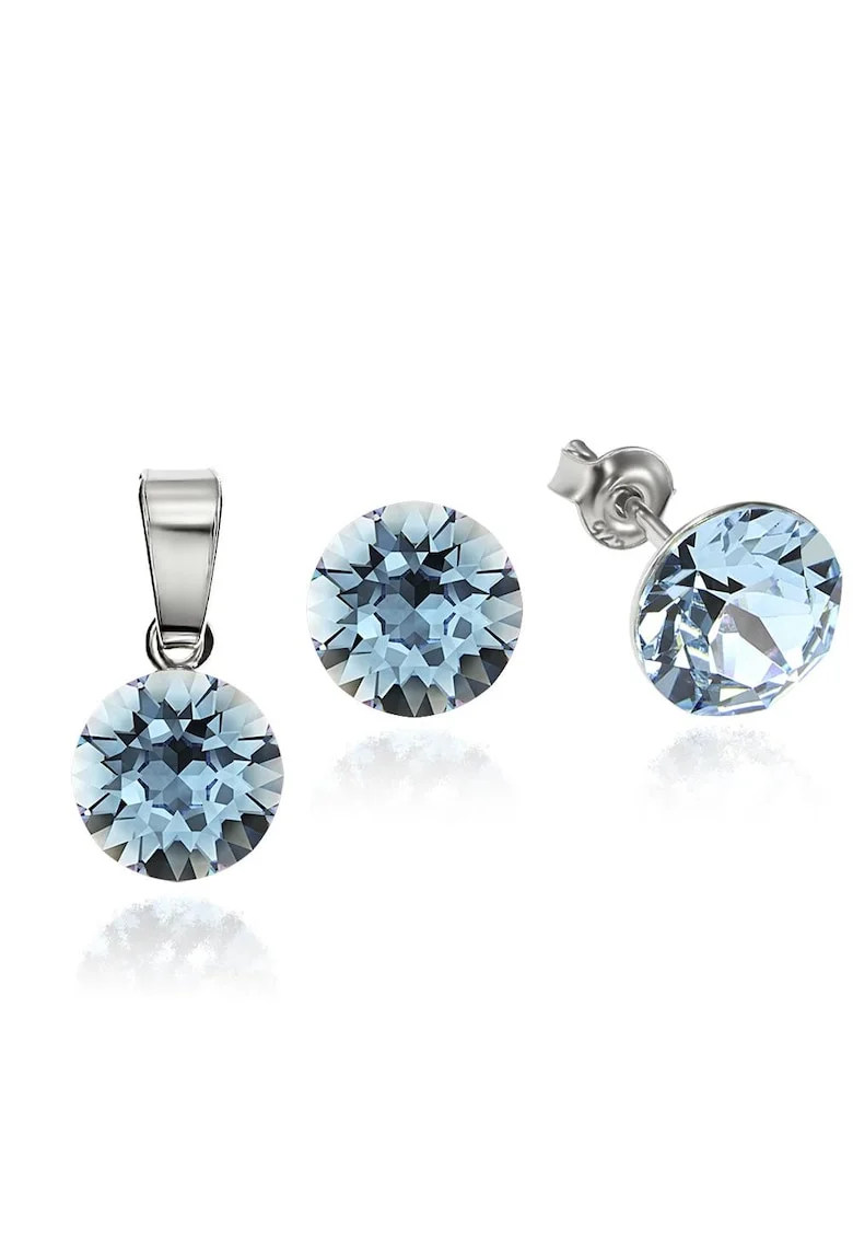 Set Argint 925 placat cu rodiu cu cristale Swarovski® 8mm, Albastru deschis