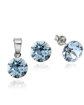 Set Argint 925 placat cu rodiu cu cristale Swarovski® 8mm, Albastru deschis