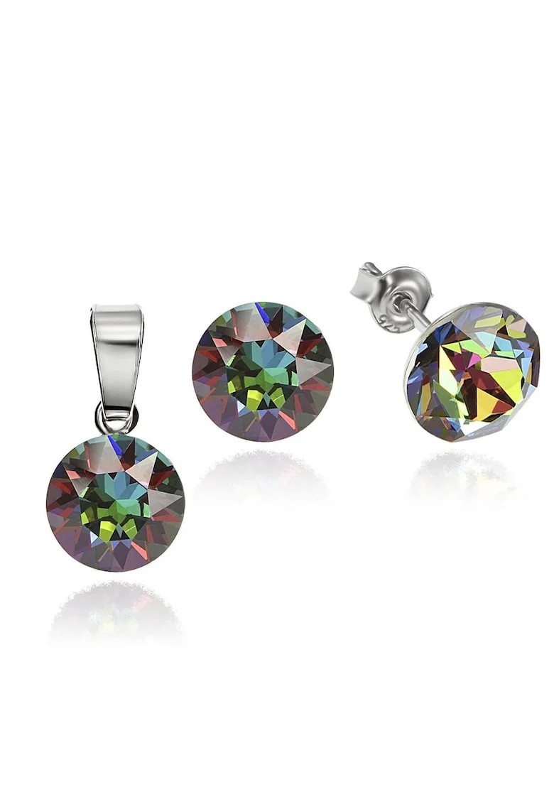 Set Argint 925 placat cu rodiu cu cristale Swarovski® 8mm, Maro/Multicolor