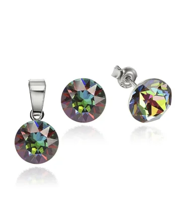 Set Argint 925 placat cu rodiu cu cristale Swarovski® 8mm, Maro/Multicolor