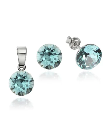 Set Argint 925 placat cu rodiu cu cristale Swarovski® 8mm, Turcoaz