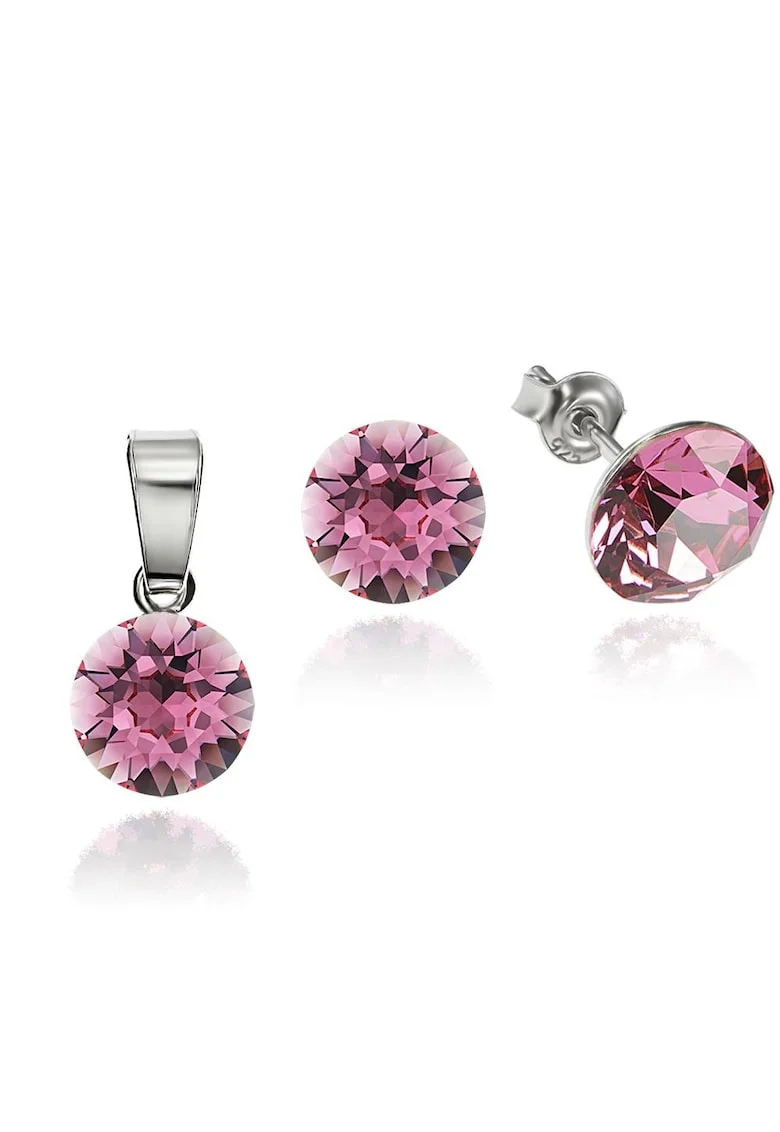 Set Argint 925 placat cu rodiu cu cristale Swarovski® 8mm, Roz