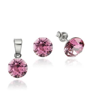 Set Argint 925 placat cu rodiu cu cristale Swarovski® 8mm, Roz