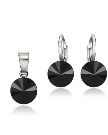 Set Argint 925 placat cu rodiu cu cristale Swarovski® Rivoli 8mm LRS, Negru
