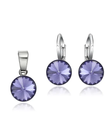 Set Argint 925 placat cu rodiu cu cristale Swarovski® Rivoli 8mm LRS, Violet inchis