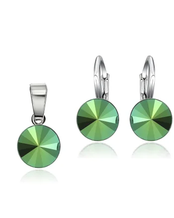 Set Argint 925 placat cu rodiu cu cristale Swarovski® Rivoli 8mm LRS, Verde metalizat