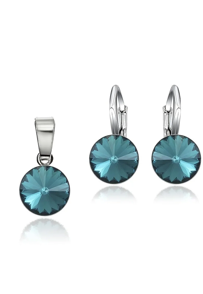Set Argint 925 placat cu rodiu cu cristale Swarovski® Rivoli 8mm LRS, Blue Zircon (turcoaz)