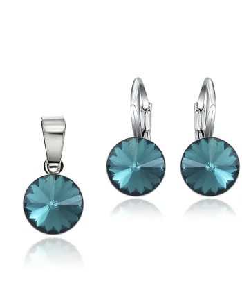 Set Argint 925 placat cu rodiu cu cristale Swarovski® Rivoli 8mm LRS, Blue Zircon (turcoaz)