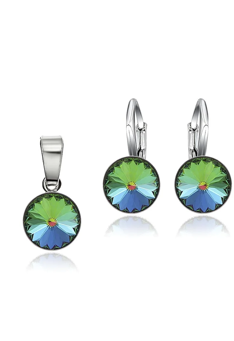 Set Argint 925 placat cu rodiu cu cristale Swarovski® Rivoli 8mm LRS, Verde/Galben/Albastru