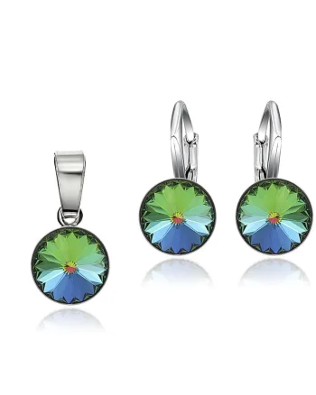 Set Argint 925 placat cu rodiu cu cristale Swarovski® Rivoli 8mm LRS, Verde/Galben/Albastru