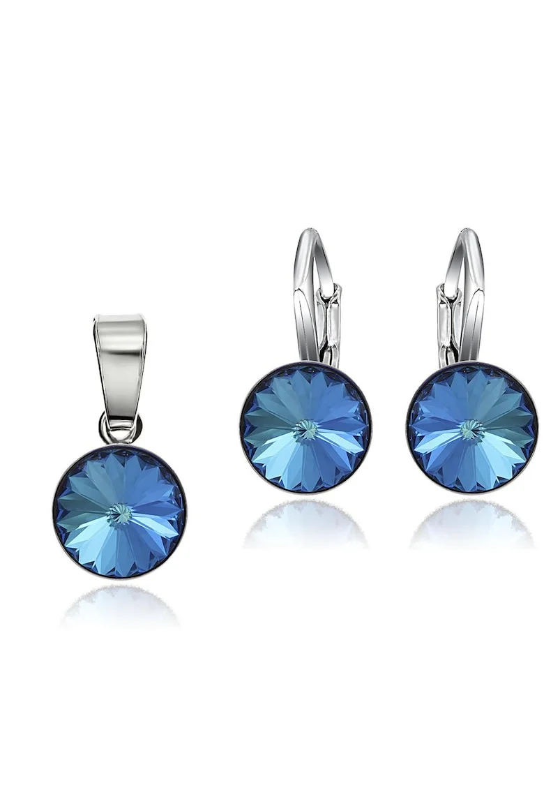 Set Argint 925 placat cu rodiu cu cristale Swarovski® Rivoli 8mm LRS, Bleumarin