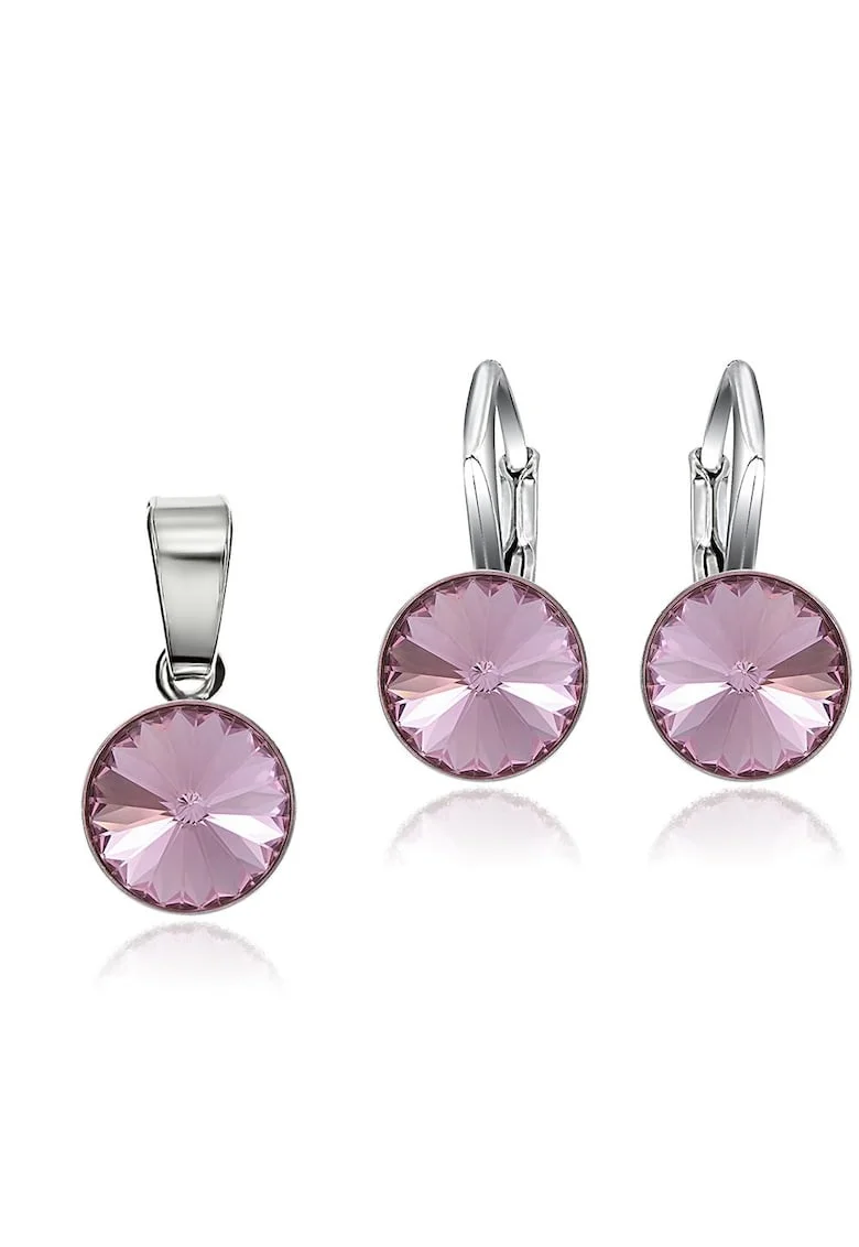 Set Argint 925 placat cu rodiu cu cristale Swarovski® Rivoli 8mm LRS, Roz deschis