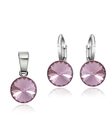 Set Argint 925 placat cu rodiu cu cristale Swarovski® Rivoli 8mm LRS, Roz deschis