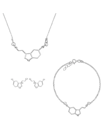 Set Cercei + Bratara + Colier Ag. 925 cu molecula fericirii - Molecula de serotonina, Argintiu