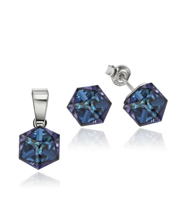 Set Argint 925 placat cu rodiu cu cristale Swarovski® Cubic 6mm, Surub, Albastru inchis