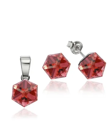 Set Argint 925 placat cu rodiu cu cristale Swarovski® Cubic 6mm, Surub, Rosu/Portocaliu