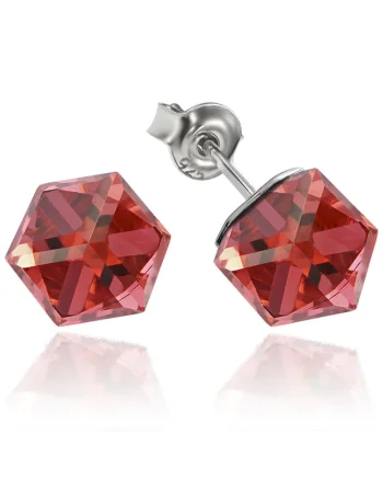 Cercei Argint 925 placat cu rodiu cu cristale Swarovski® Cubic 6mm, Surub, Rosu/Portocaliu