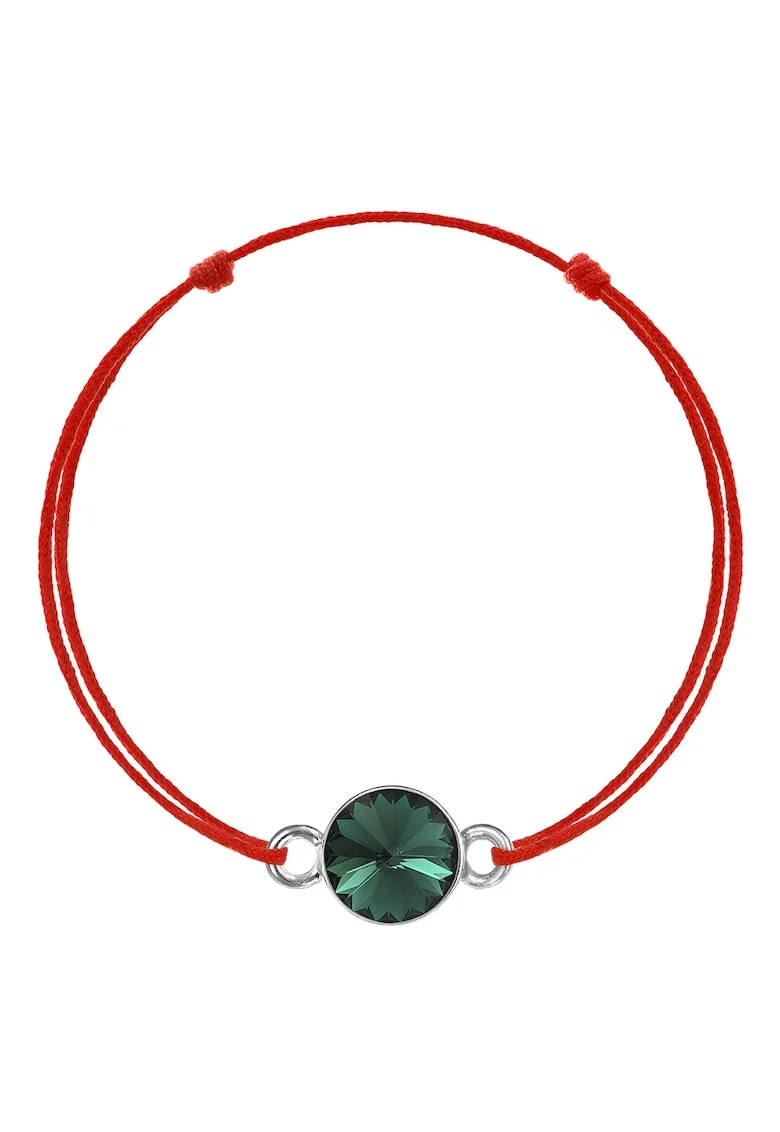 Bratara Kabbalah cu pandantiv din Argint 925 placat cu rodiu si Cristal Swarovski® Rivoli 8mm, Verde