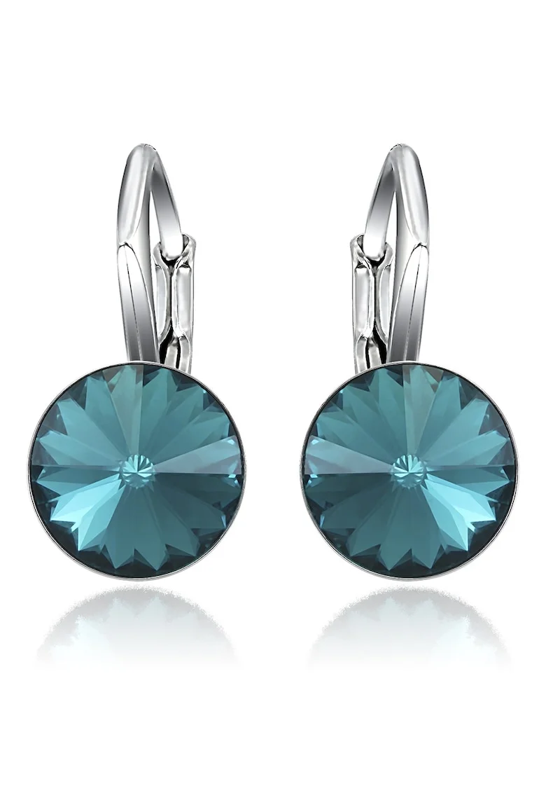 Cercei Argint 925 placat cu rodiu cu cristale Swarovski® Rivoli Leverback 8mm, Albastru zircon