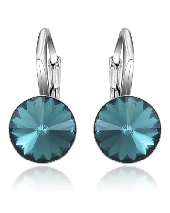 Cercei Argint 925 placat cu rodiu cu cristale Swarovski® Rivoli Leverback 8mm, Albastru zircon